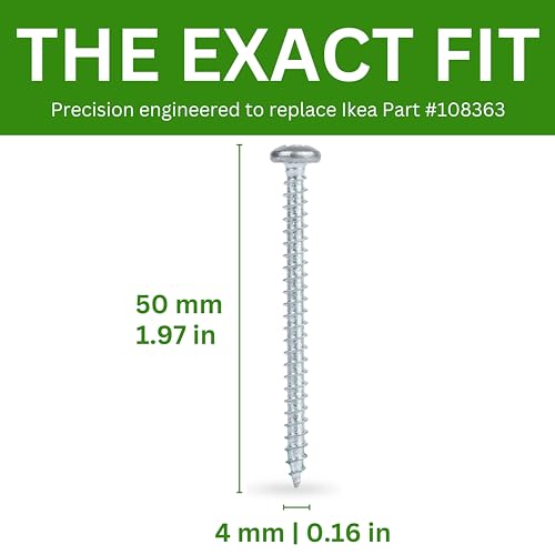 Spare Hardware Parts Replacement for IKEA Furniture Screw Chipboard Flat TRX Screw - Part #108363 | Chipboard Screw M4.0-1.8×50 Full Thread with PZD2 Recess | Pack of 10 - size: 108363