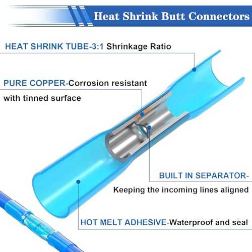 smseace 1500PCS Heat Shrink Butt Connectors Kit 22-16/16-14/12-10AWG Waterproof Electrical Butt Wire Crimp Connectors for Automotive Boat Stereo Industrial Equipment - size: 1500Pcs