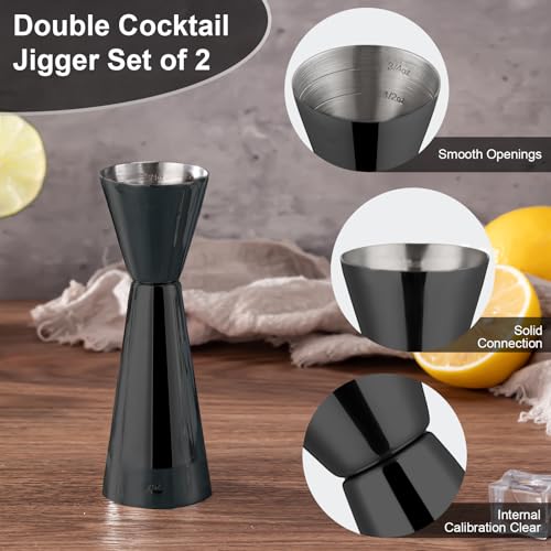 Briout Double Cocktail Jigger for Bartending, 2 OZ & 1 OZ, Flat Edge Black - color: Black, size: Flat Edge-1oz/2oz-1PC