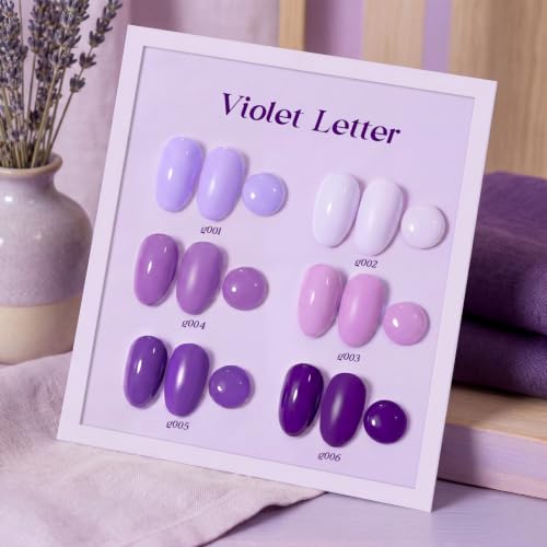 Beetles Purple Gel Polish Set, Violet Letter Collecion, 6 Purple Colors - color: A - Creme | 0-0-Violet Letter