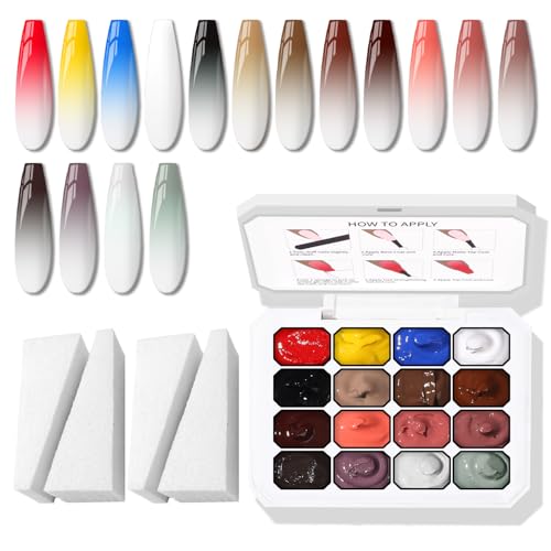 Ombre Gel Polish Palette,16Colors Pat Gel Paint Nail Art Kit Sponge Patting - color: 16 Colors C