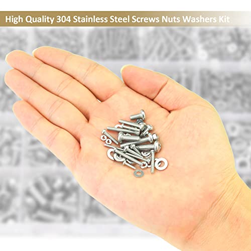 1285 Pieces M2 M2.5 M3 M4 Phillips Pan Head Machine Screws Nuts Washers Assortment Kit, 304 Stainless Steel, Fully Machine Thread - size: M2 M2.5 M3 M4