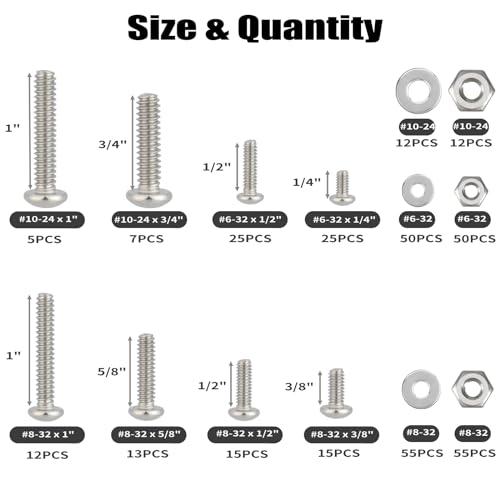 VGBUY 351Pcs Machine Screws Nuts and Bolts Assortment Kit, # 6-32# 8-32# 10-24 Phillips Pan Head Assorted 304 Stainless Steel Bolts Nuts Flat Washers Bolts with Case - style: 351PCS #6 #8 #10