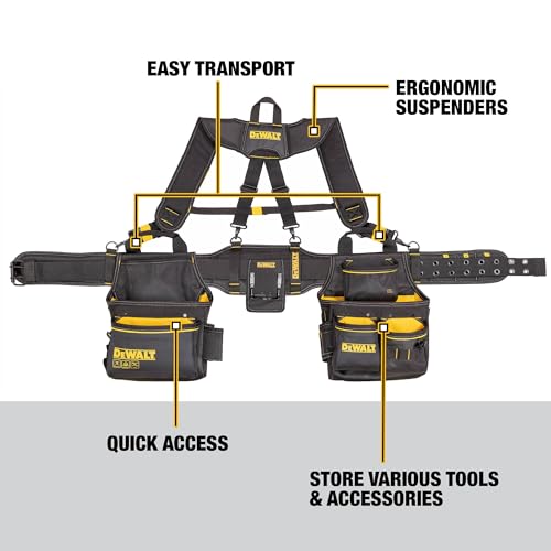 DEWALT Professional Tool Belt Organizer With Suspenders and 25 Pockets, Heavy Duty Construction (DWST540602) - size: One Size, style: Tool Rig w/Suspenders