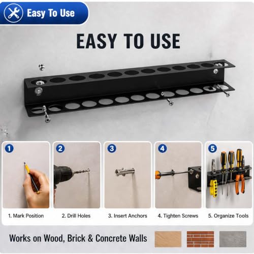 Screwdriver Organizer Wall Mount, 2 Pack Metal Tool Holder Rack