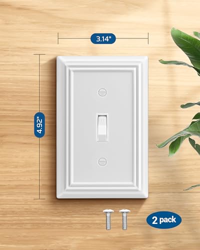 DEWENWILS Single Toggle Wall Plates, White Metal Light Switch Cover Plates - color: White, size: 1 Toggle 2PK