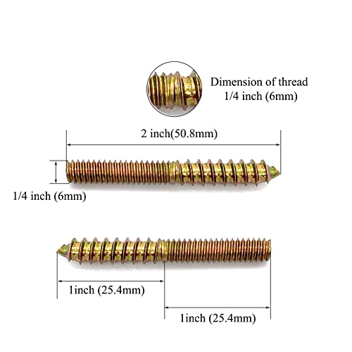 12 Pack 1/4-20 x 2 Inch Hanger Bolts 1/4-20" Double Headed Bolts 1/4 Wood Dowel Screw Self-Tapping Screw Hanger Bolts for Furniture Screws Threaded Rods Bolt 50mm Length - size: 1/4-20"x2"-12PCS