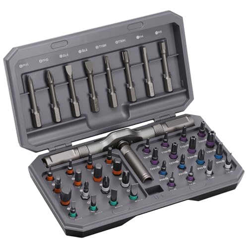 42-in-1 Magnetic Ratchet Screwdriver Set, Professional T-Handle Multi Bit Tool Kit with S2 Steel Bits, Portable Repair Set with Compact Case for Gifts, Electronics, Furniture & DIY - size: 42 in 1