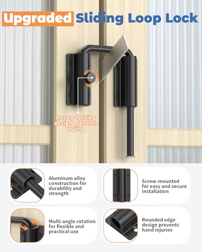 Sliding Door Loop Lock, Security U-Bolt Locks, Black - color: Black-1PC
