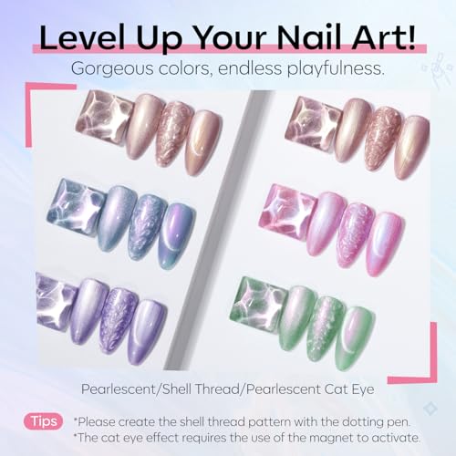 modelones Cat Eye Gel Nail Polish, 6 Colors Pearl Magnetic Swirl Shell Set - color: A-0 Mermaid Cat Eye