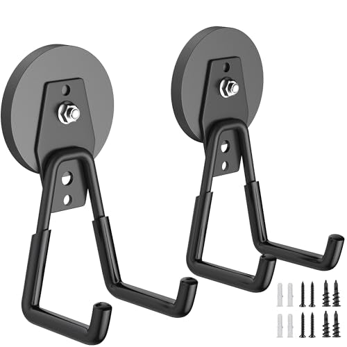 Heavy Duty Storage Magnetic Utility Hooks Large Garage Strong Extra Magnet Hooks Hanger with Anti-Slip Coating Heavy Duty Magnetic Hooks for Hanging Power Dril Garage Garden Tools 2 Pack Black - color: 2.6in Magnet-2 Pack-Black