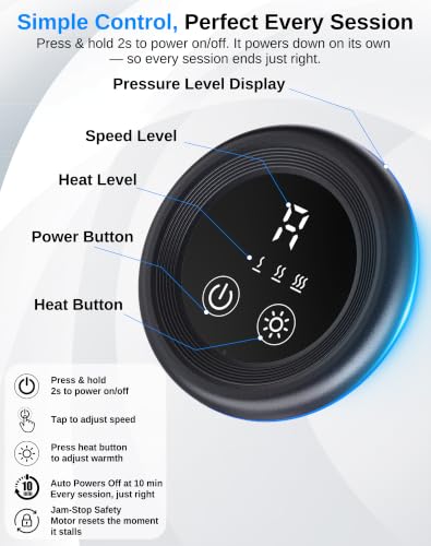 arboleaf Heated Massage Gun Deep Tissue, 3 Heat Levels, Silicone Round Head | massager gun with 5 preset speeds, adaptive pressure mode, 10mm amplitude, 4 heads, USB-C charging, low battery indicator - color: Matte Black