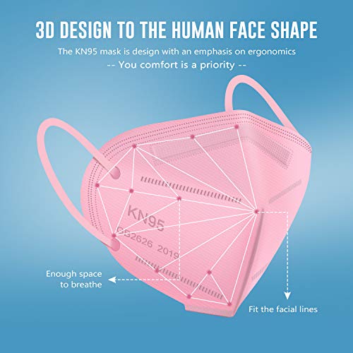 WWDOLL KN95 Face Mask 25 Pack, 5-Layers Breathable Disposable KN95 Masks - color: Pink