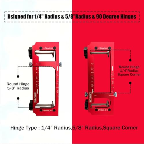 Door Hinge Template Aluminum Alloy, Door Hinge Jig Kit for Router, Hinge Router Template, Adjustable Mortise Jig Fits Door Hinges from 2.5” to 5” Length, 1/4” & 5/8” Radius, Square Corner