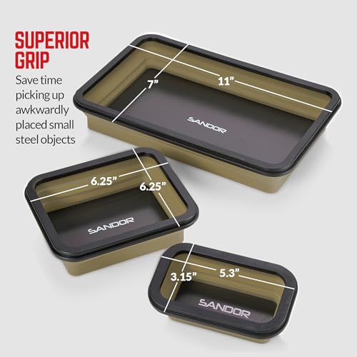 Collapsible Magnetic Parts Tray Set - 3 Different Size Tool Trays - Khaki - color: Khaki