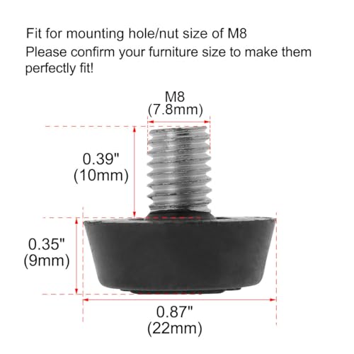 uxcell Metric M8 x 1.25 Furniture Glide Leveling Feet Adjustable Leveler Floor Protector for Table Desk Cabinet Leg 8 Pack - size: M8 x 10 x 22mm