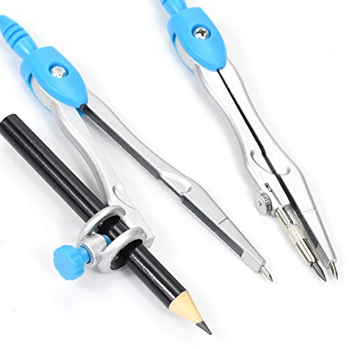 Unjoo Geometry Set 10 Pcs Student Supplies, Protractor and Compass (Blue） - color: Blue