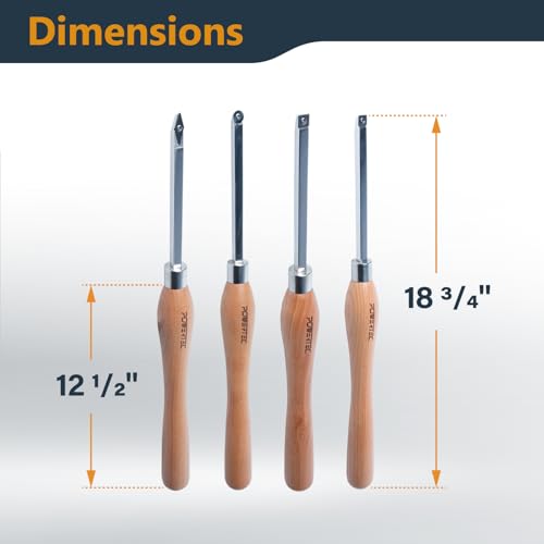POWERTEC 4 Pcs Carbide Lathe Tools for Woodturning, Wood Lathe Tools with Radius Edge Square, Flat Edge Square, Round and Diamond, Lathe Toolds with Replaceable Blade (71826) - style: 4pcs set