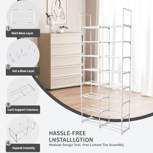 8-Tier 2-Column Modular 3D Printer Filament Storage Rack, Metal Filament Spool Holder & Organizer, Holds 96 Spools(1kg), Filament Storage Shelf for Home Office Workshop, Tool-Free Assembly(White)
