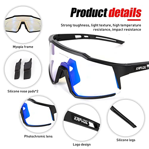 KAPVOE Photochromic Cycling Glasses Clear Mountain Bike Glasses K9022 - color: Black-photochromic-blue
