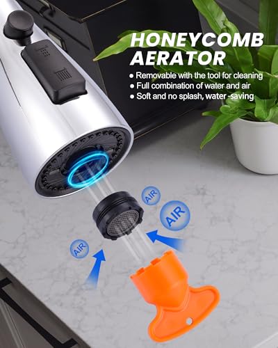 Metal Kitchen Faucet Spray Head Replacement 3 Modes with 9 Adapters - color: Chrome