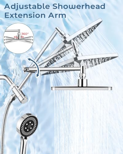 Shower Head with Handheld,High Pressure Chrome Rain Shower Head - color: B-Chrome, style: Rectangular 12"