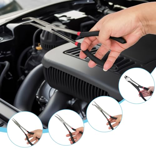 5-Piece 11" Extra Long Needle Nose Pliers Set, Premium CRV Steel - size: 5 Pieces - 11" - Straight/45°/90°/Circle/Diagonal