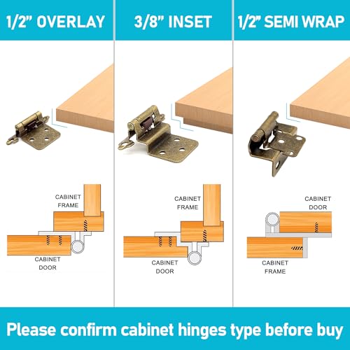 30 Pack (15 Pairs) 3/8 Inch Inset Antique Brass Hinges Self Closing - color: Antique Brass, size: 30 Pack (15 Pairs)