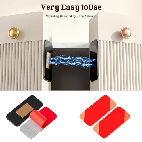 PHIXBEAR No Drill Magnetic Cabinet Door Catch with Adhesive – Stainless Steel, Adhesive Drawer Magnets for Kitchen Cabinets, Bathroom, RV – No Screws Needed 1.6” x 0.8” 4 Pack Black - color: Black