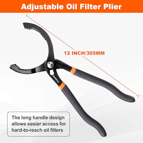 Spurtar 12'' Oil Filter Pliers Adjustable Oil Filter Wrench Universal - size: 12" Pliers: 2-1/2" - 4-1/2"