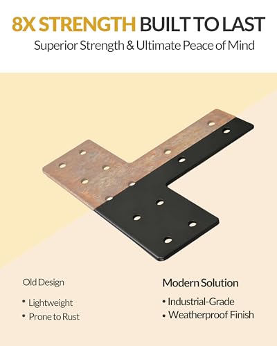 6 Pcs Ultra-Thick T Post Bracket, 12" x 8" Extreme Weatherproof Flat Mending Plate, Heavy Duty Structural Connector for 4x4 6x6 Lumber, Outdoor Pergola, Cabin & Deck Timber Framing - size: 6 Pack, style: Heavy-Duty T-Bracket