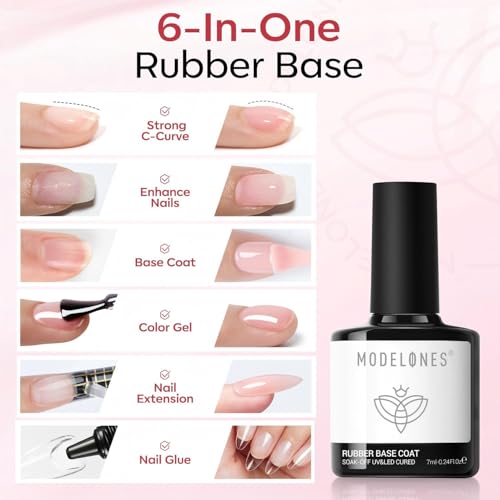 modelones Builder Rubber Gel Base Coat for Nails, Nude Pink Rubber Base Gel Nail Polish for Strengthen Apex Building Extension Protect Weak Nails Long Last U V Manicure Gift for Women - color: Rubber Base Coat Warm Nude