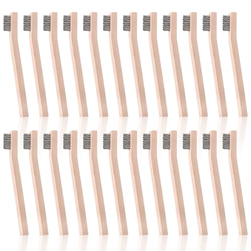 24PCS Stainless Steel Wire Scratch Brushes, Beech Wood Handle, Heavy Duty Cleaning Tools, Rust Removal Brushes, Multi-Purpose Industrial Brushes