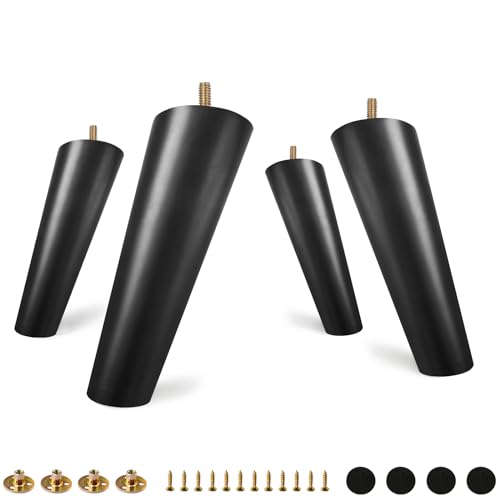 FoDau770 Rubber Wood Legs 9", Slant Taper, 5/16"-18 Thread, Black, 4pcs | Wood Couch legs - Mid Century Sofa Legs - Furniture legs Replacement for Cabinet Dresser Chair Ottoman - color: Black, size: 9 Inch - Slanted (80°)