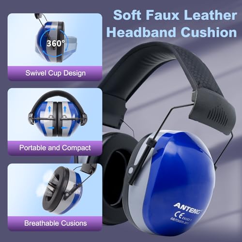 37dB Gun Range Ear Protection, Adjustable Ear Muffs for Noise Reduction, for Shooting, Construction, Mowing - color: Blue