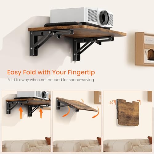 Homode Projector Shelf for Wall, Foldable Floating TV Shelf, Rustic Brown - color: Rustic Brown