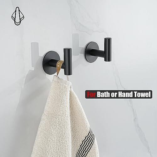 JQK Self Adhesive Towel Hook Black, No Drill Stick on Coat Robe Clothes Wall Hook for Bathroom Kitchen Garage 2 Pack, 304 Stainless Steel Matte Black, ATH110-PB-P4 - color: Matte Black, size: 4 Pack