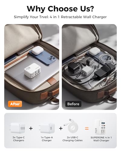 SUPERONE 67W Retractable Charger Fast Charging & Dual Nylon Braided Cables