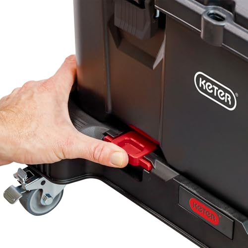 Keter Stack-n-Roll Dolly – Heavy-Duty Rolling Base Cart with Locking Wheels | Modular Mobile Workstation & Tool Storage Platform | Durable, Easy-Glide Design for Garage, Jobsite & Workshop - color: Black/Red, size: Dolly