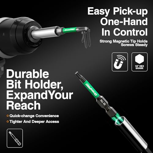 GRENPRO 11Pcs Impact Torx Bits T15, 2" S2 Steel Magnetic Screwdriver Bits - size: T15(2"*11pcs)