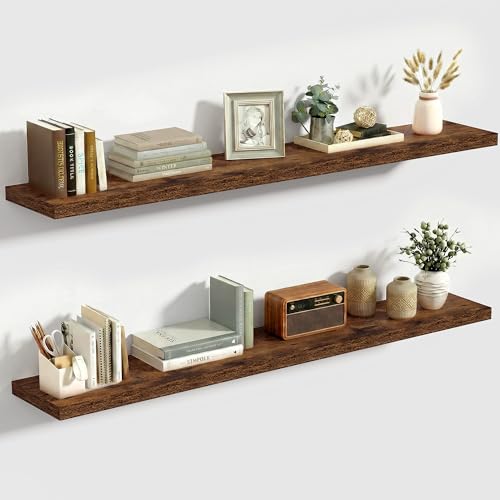 Vivelove 10 Inch Deep Floating Shelves for Wall 48” Set of 2, Rustic Brown - color: Rustic Brown, size: 47.2”wx10.2”dx1.5”h