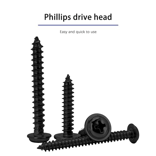 Black Wood Screws 3/4 Inch, 150Pcs Self Tapping Wood Screw #4 x 3/4", Zinc Plated Steel, Modified Truss Head, Phillips Drive, Carbon Steel, for Drywall/Metal/Plastic/Furniture, Black - size: #4 x 3/4"
