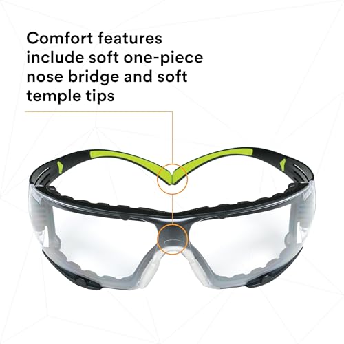3M Safety Glasses, SecureFit 400, Clear Lens, Green/Black Frame,Foam Gasket - color: Clear Lens, Green/Black Frame With Gasket, size: Single, style: Anti-fog, Anti-scratch