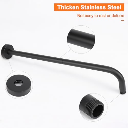 Shower Arm with Flange and Teflon Tape, Wall Mounted Shower Pipe 304 Stainless Steel Extension Arm for Fixed Shower Head & Handheld (20 Inch, Matte Black) - color: Matte Black, style: 20 Inch