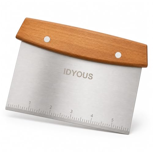 Bench Scraper and Dough Cutter, Stainless Steel Bread Cutter | Measurement Marks, Kitchen Tool for Flat Top Grill, Bread, Pizza and Baking
