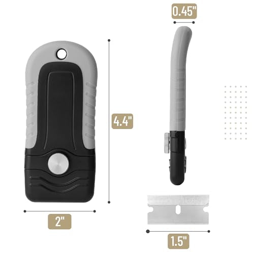 Bates- Razor Blade Scraper, Grey, Locking Razor Scraper Set with 10 Extra Stainless Steel Blades, Window Scraper, Scraper Tool, Glass Scraper, Scraper Blades, Paint Scraper Blade Scraper for Cleaning - color: Light Grey
