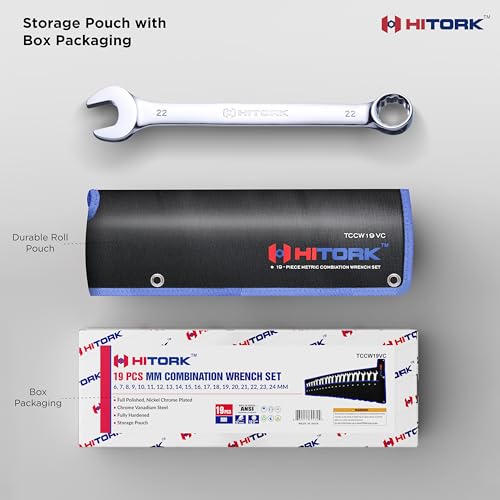 HITORK 19 Piece Metric Combination Wrench Set, 6-24 mm, CR-V, Storage Pouch - style: 19 Piece Set Metric