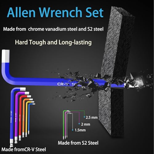 9PCS Allen Wrench Set 1.5-10mm Long Ball End Hex Key Set Cr-V Metric Allen Key Hexagonal Assortment - size: 9PCS Allen Wrench Set