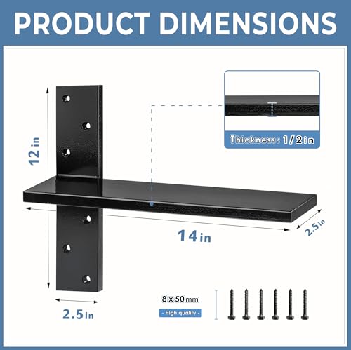 Floating Shelf Bracket Heavy Duty 1/2" Thick Free Hanging Countertop Support Bracket 1 Pack 14" Lx2.5 W Hidden Shelf Bracket for Floating Wall Countertops, Bars, Desks, Bench Seats, Vanities, Mantels - size: 14 Inch, style: Black- 1 pack