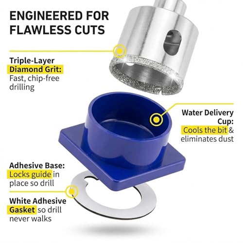 Drilax 1-3/8 Inch Diamond Hole Saw Kit with Water Guide for Countertops - size: 1-3/8 inch